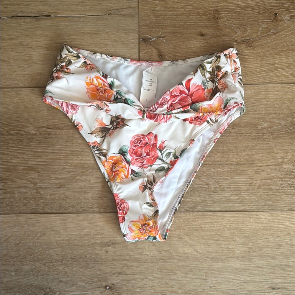 Cupshe Floral Bikini Bottom with Pink and Green Accents